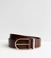 New Look Brown Leather-Look Faux Croc Belt